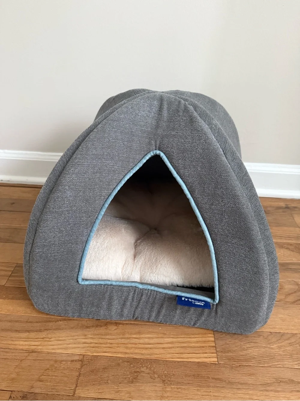 2 Grey Pet Cave Beds with Cream Plush Interior